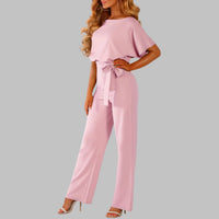 Florelle | Women's Belted Batwing Sleeve Wide-Leg Jumpsuit in Pink