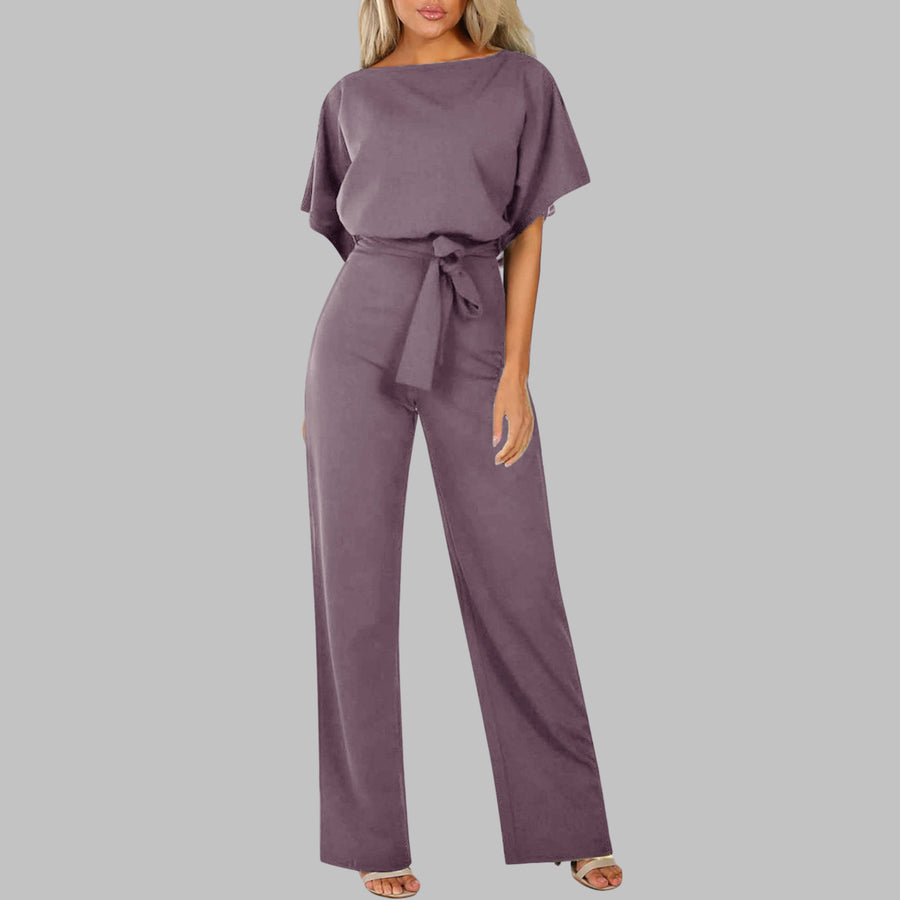 Florelle | Women's Belted Batwing Sleeve Wide-Leg Jumpsuit in Purple
