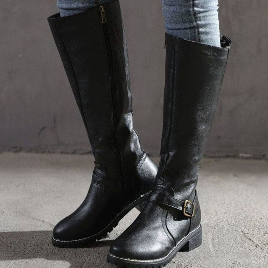 Florence | Women's Classic Buckle Side-Zip Knee-High Boots
