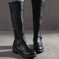 Florence | Women's Classic Buckle Side-Zip Knee-High Boots in Black