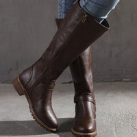 Florence | Women's Classic Buckle Side-Zip Knee-High Boots in Dark Brown