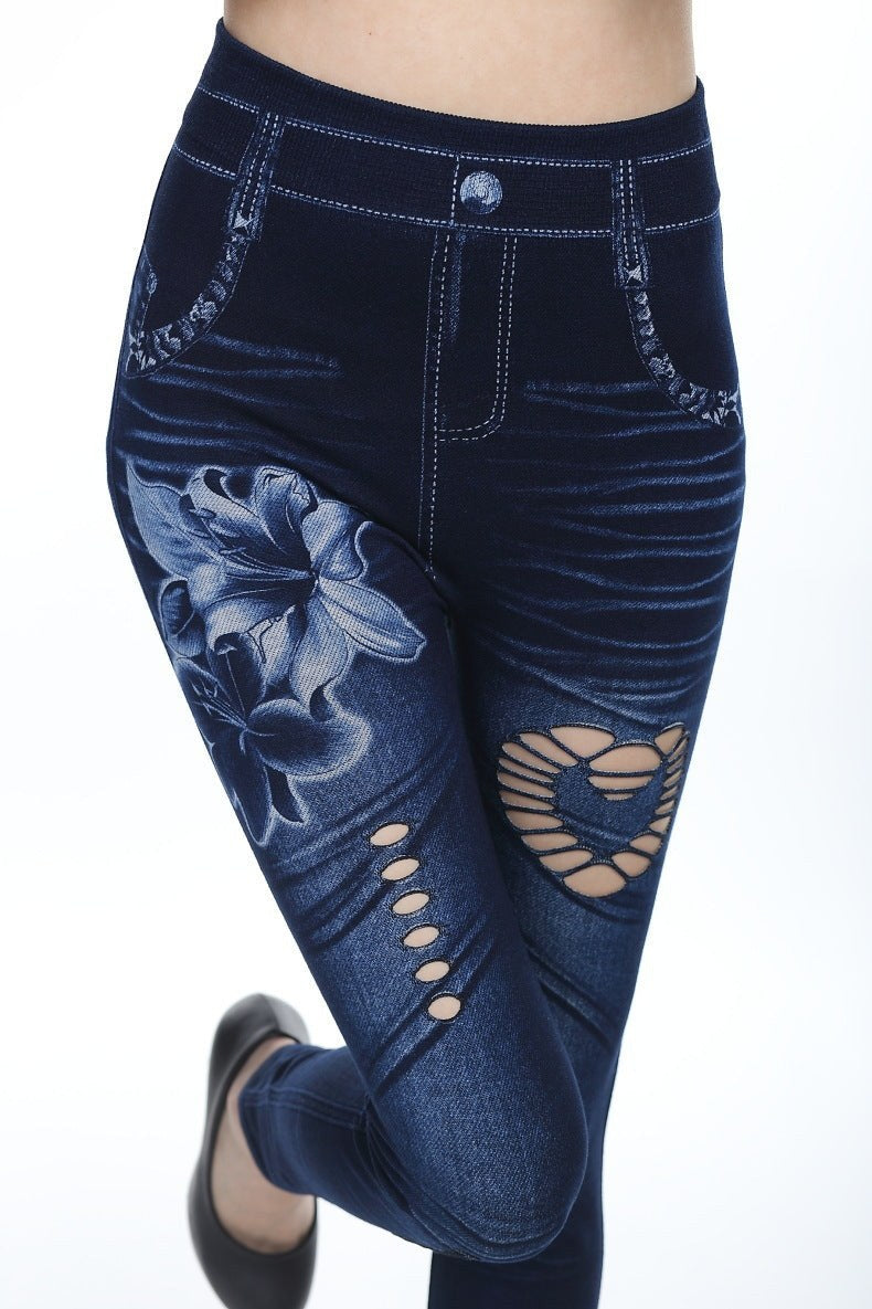 Florence | Women's Floral Leggings in Denim