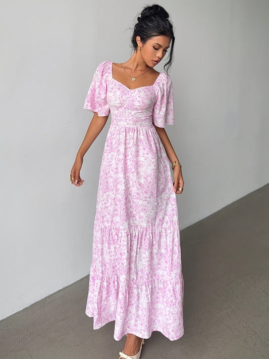 Florentina | Women's Sweetheart Tiered Floral Maxi Dress in Pink