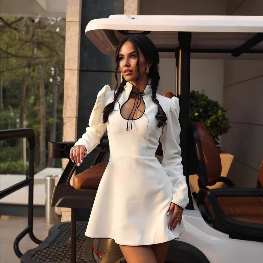 Floriane | Women's Ruffle Elegant Shirt Dress in White