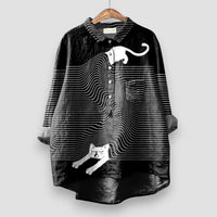 Floriane | Women's Dog Print with Button Blouse in Black