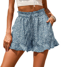 Floriane | Women's Elastic Waist Floral Shorts in Blue