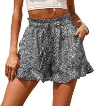 Floriane | Women's Elastic Waist Floral Shorts in Gray