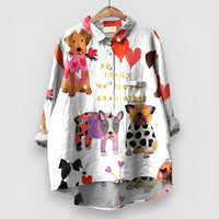 Floriane | Women's Dog Print with Button Blouse in White & Red