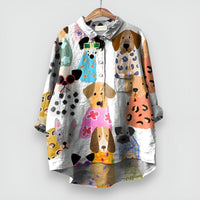 Floriane | Women's Dog Print with Button Blouse in White