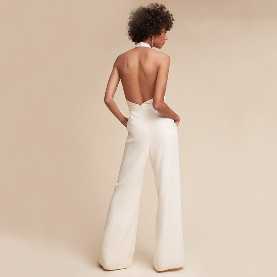 Florimel | Women's Halter Deep V Wide-Leg Jumpsuit