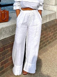 Florimel | Women's Elastic Waist Pockets Pants – Dress Pants in White
