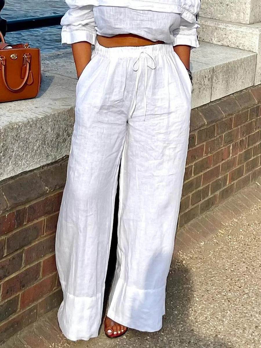 Florimel | Women's Elastic Waist Pockets Pants – Dress Pants in White