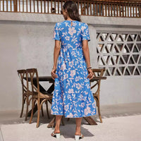 Fontaine | Women's Ruffle Detail Floral Summer Dress in Blue