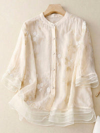 Fortuna | Women's Embroidered Accents Blouse in Beige