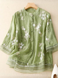 Fortuna | Women's Embroidered Accents Blouse in Green