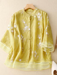 Fortuna | Women's Embroidered Accents Blouse in Yellow