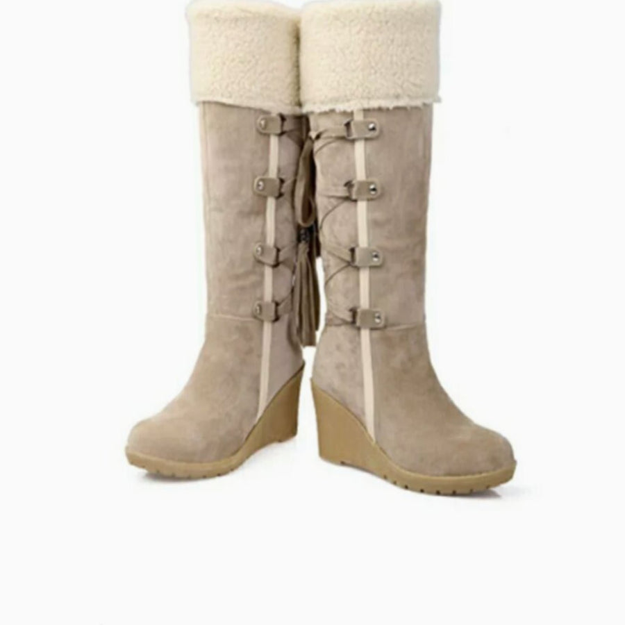 Frances | Women's Fur-Trim Wedge Knee-High Winter Boots