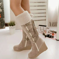 Frances | Women's Fur-Trim Wedge Knee-High Winter Boots in Beige