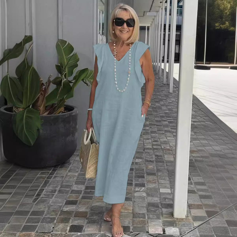 Francesca | Women's V-Neck Pockets Lightweight Maxi Dress