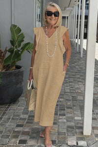 Francesca | Women's V-Neck Pockets Lightweight Maxi Dress in Erdfarb