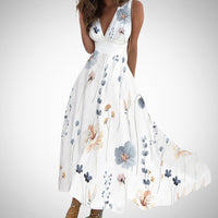 Francine | Women's V-Neck Sleeveless Floral Maxi Dress in White
