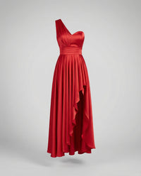 Freya | Women's Ruffle Detail Asymmetric Elegant Maxi Dress in Red
