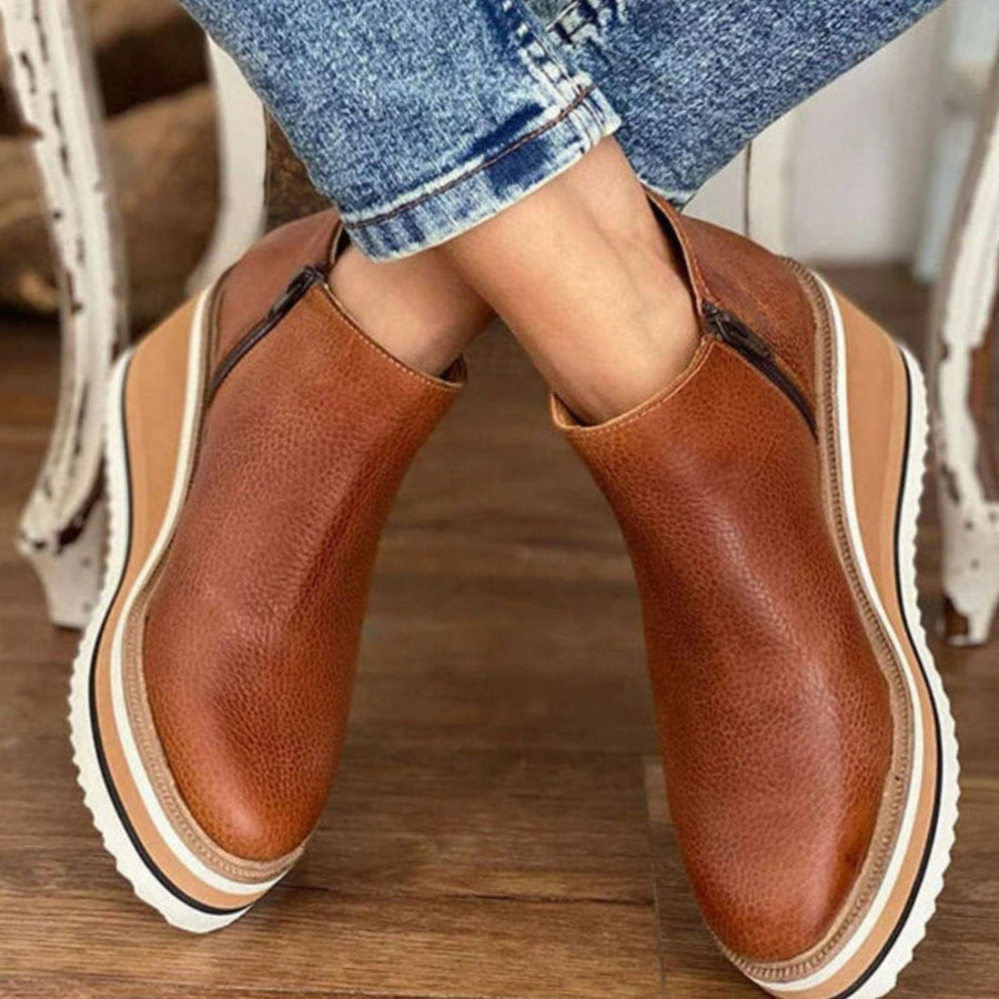 Freya | Women's Platform Wedge Slip-On Chelsea Boots in Brown