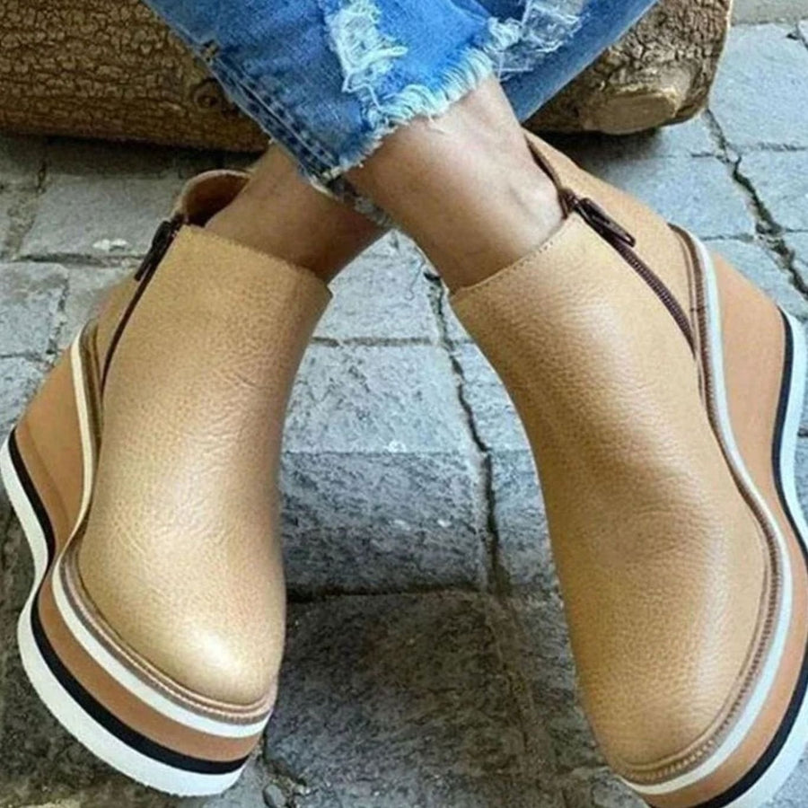 Freya | Women's Platform Wedge Slip-On Chelsea Boots in Khaki