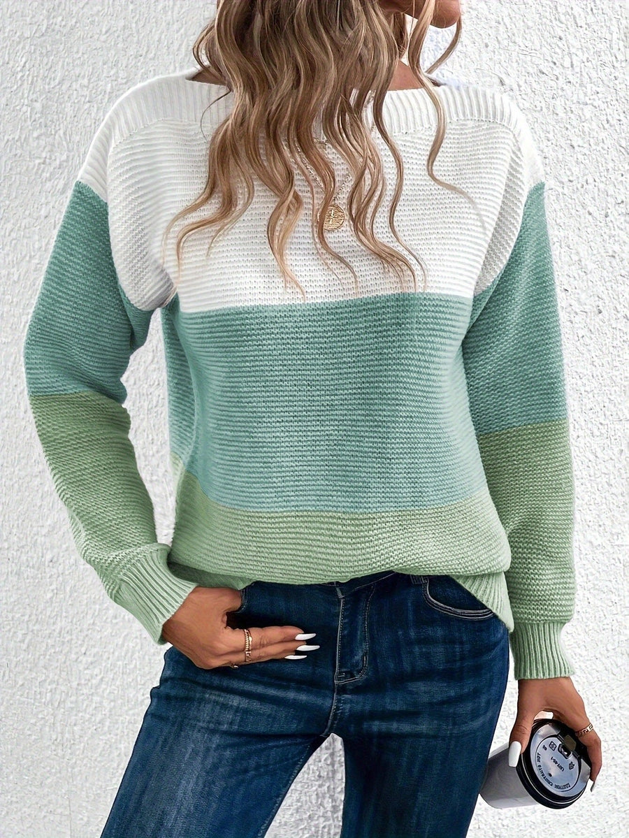 Frideswide | Women's Color Block Knit Sweater in Green