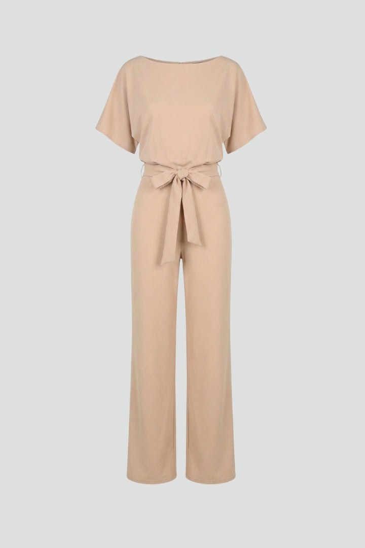 Fulvia | Women's Short Sleeve Belted Wide-Leg Jumpsuit