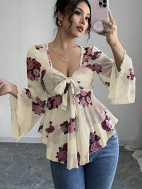 Gabriela | Women's Floral Print Blouse in Apricot