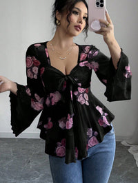 Gabriela | Women's Floral Print Blouse in Black