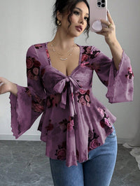 Gabriela | Women's Floral Print Blouse in Dark Purple