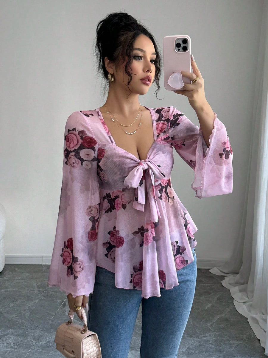 Gabriela | Women's Floral Print Blouse in Light Purple