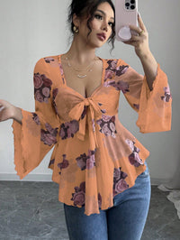 Gabriela | Women's Floral Print Blouse in Orange