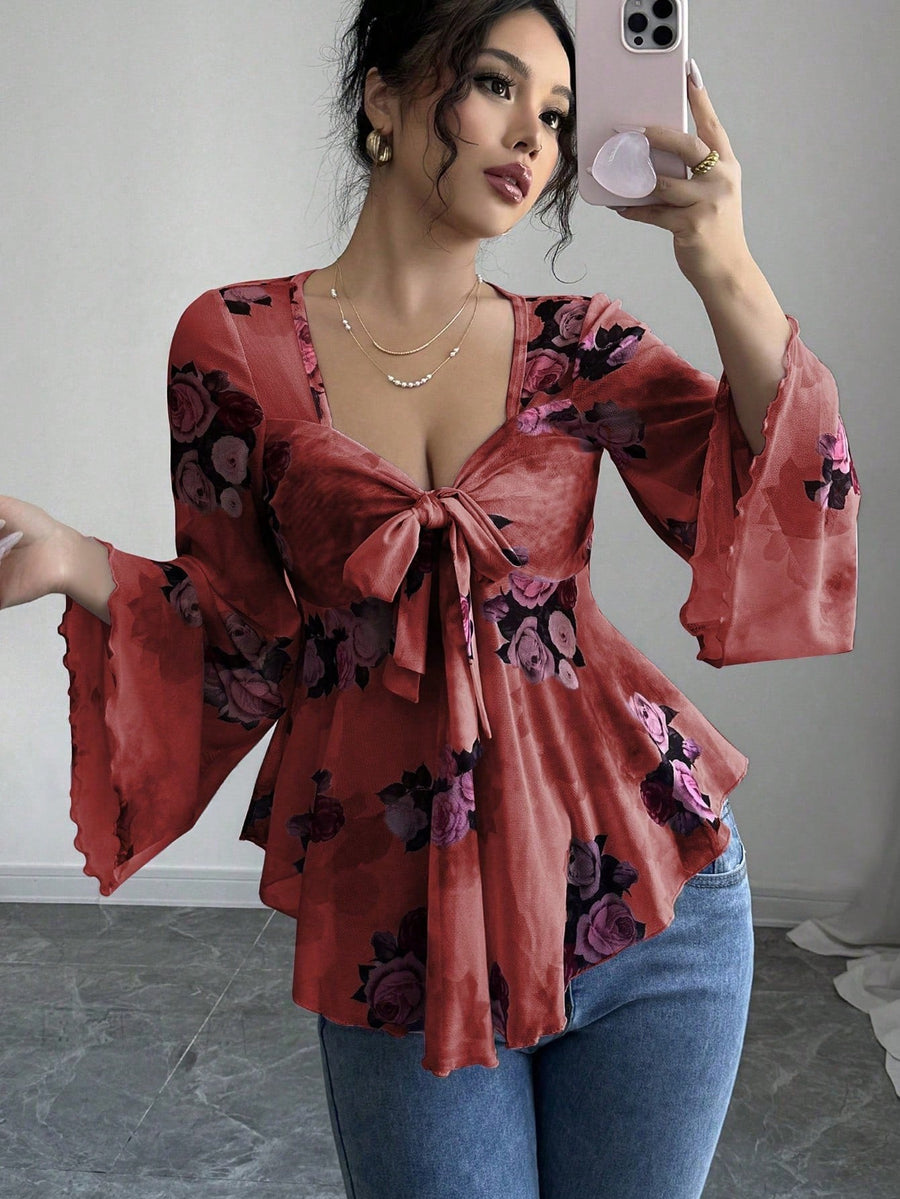 Gabriela | Women's Floral Print Blouse in Red
