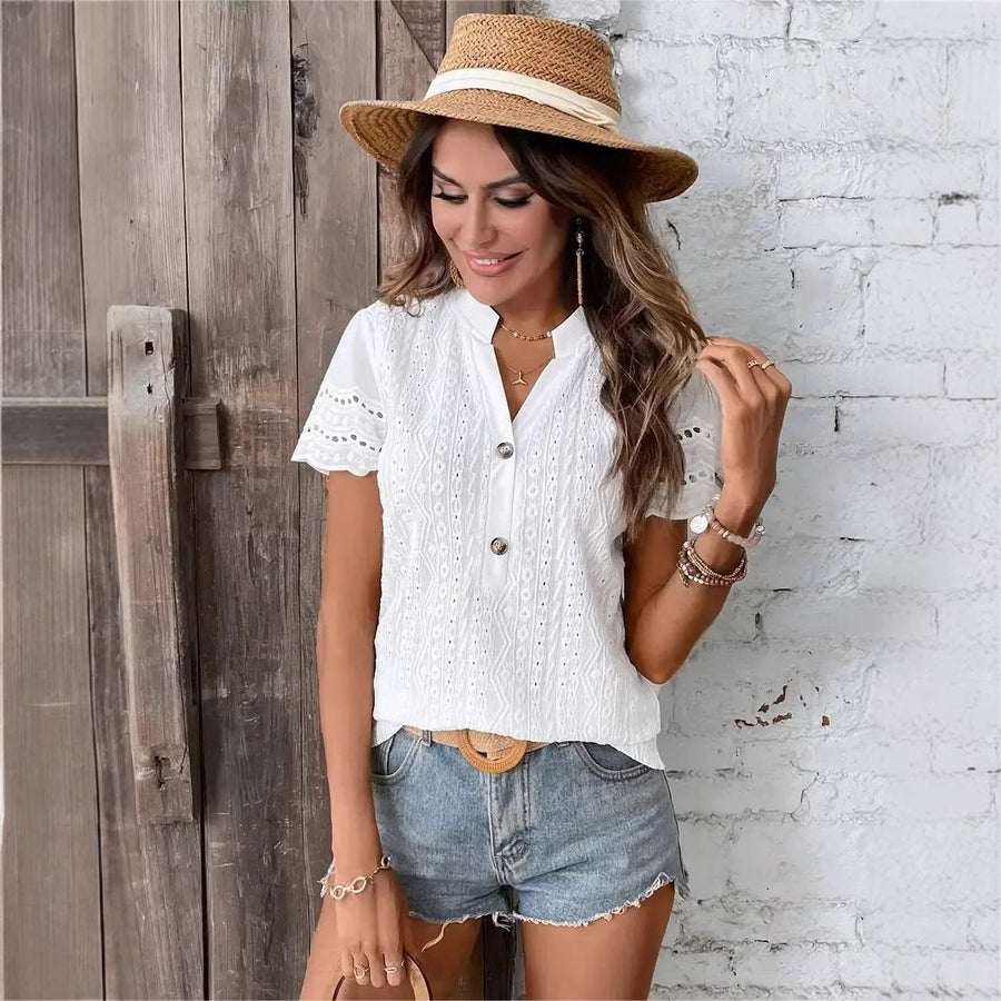 Gabriela | Women's Short Sleeve Elegant Blouse in White