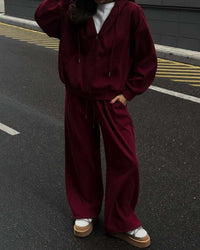 Gabriela | Women's High Waist Lounge Set in Wine Red