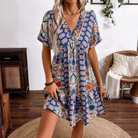 Gaetane | Women's V-Neck Summer Dress in Blue