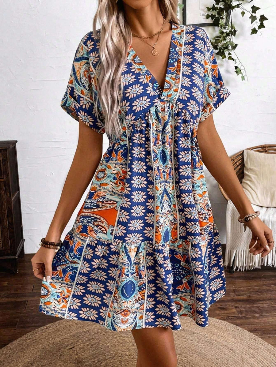 Gaetane | Women's V-Neck Summer Dress in Blue