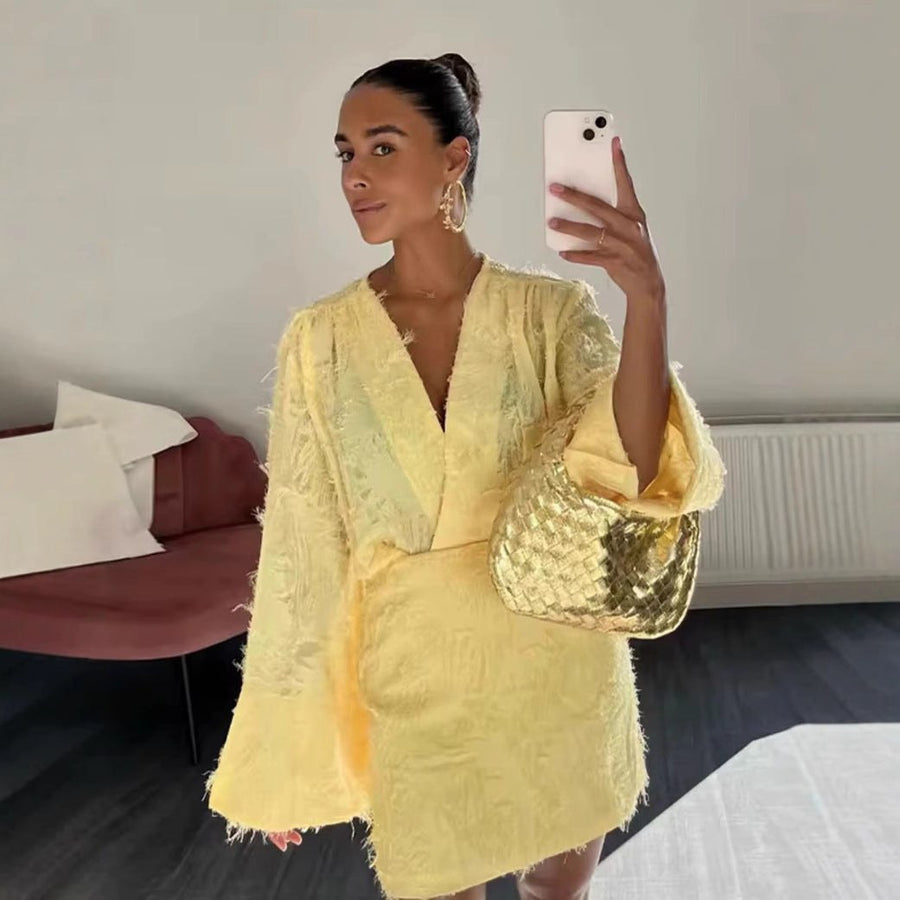 Gaia | Women's V-Neck Elegant Dress in Yellow