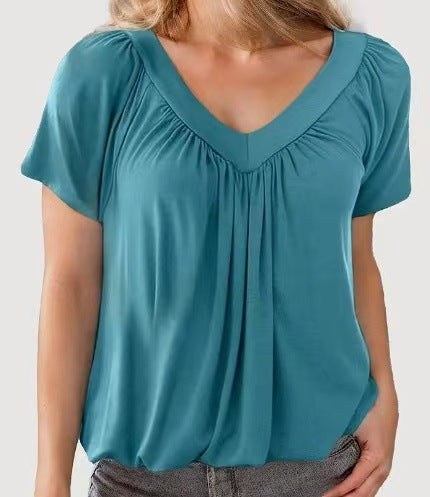 Gaia | Women's V-Neck Blouse in Peacock Green