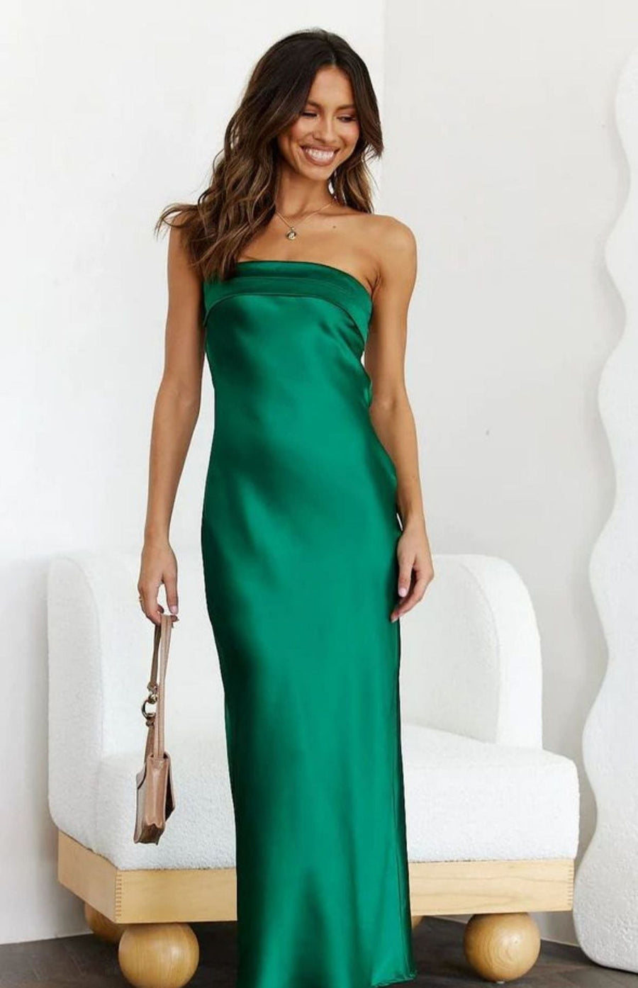 Gaia | Women's Satin Elegant Maxi Dress in Green