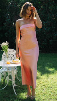 Gaia | Women's Satin Elegant Maxi Dress in Pink