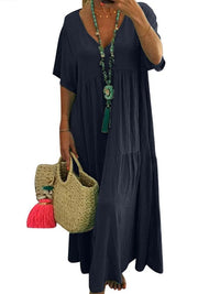 Galatea | Women's V-Neck Boho Maxi Dress in Dark Blue