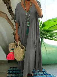 Galatea | Women's V-Neck Boho Maxi Dress in Dark Gray
