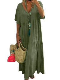 Galatea | Women's V-Neck Boho Maxi Dress in Dark Green
