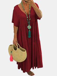 Galatea | Women's V-Neck Boho Maxi Dress in Dark Red