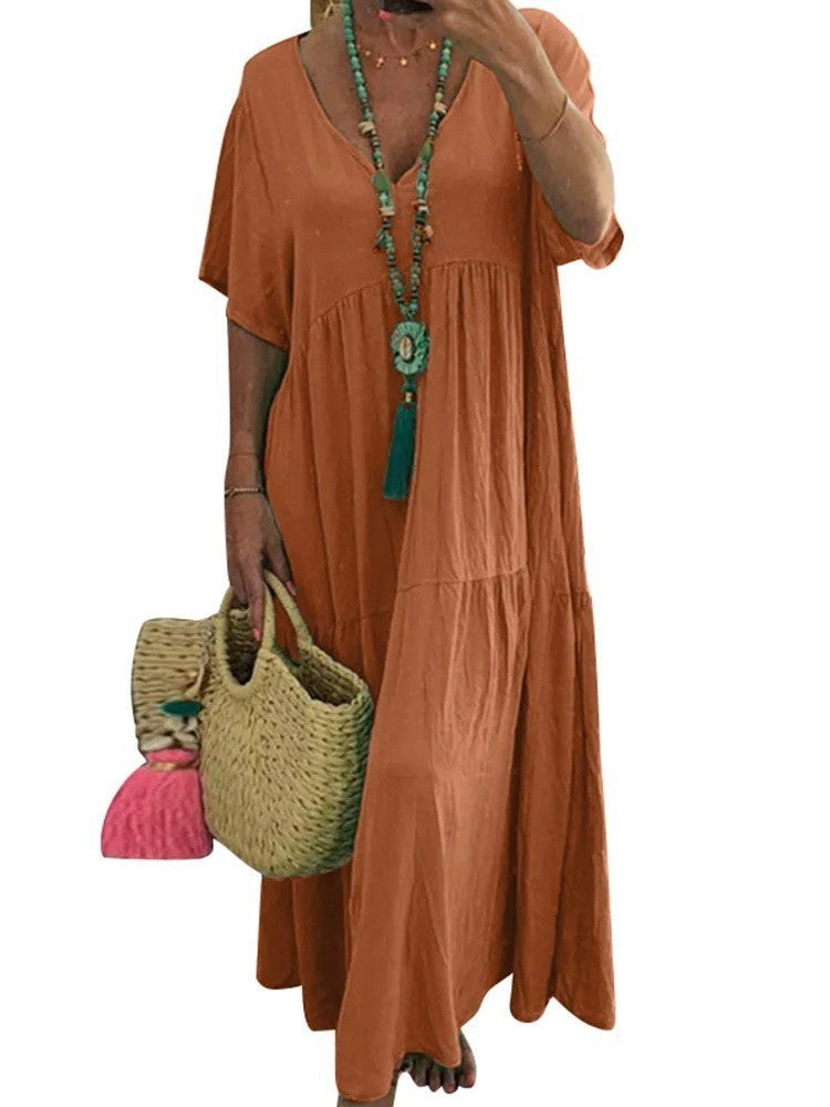 Galatea | Women's V-Neck Boho Maxi Dress in Orange