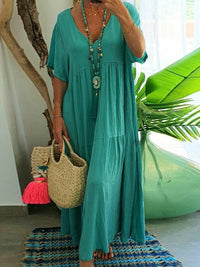 Galatea | Women's V-Neck Boho Maxi Dress in Peacock Blue